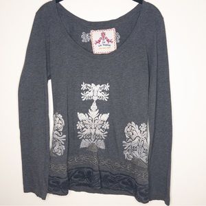 Johnny Was Long Sleeve Embroidered Scoop Neck Blouse